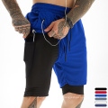 Athletic Wear Mens Execução de shorts bolso de bolso de bolso de poliéster seco rápido 2 em 1 ginásio shorts de ginástica